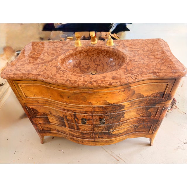 2001 Custom Evans & Brown Hand-Painted Bombé Vanity For Sale In San Francisco - Image 6 of 7