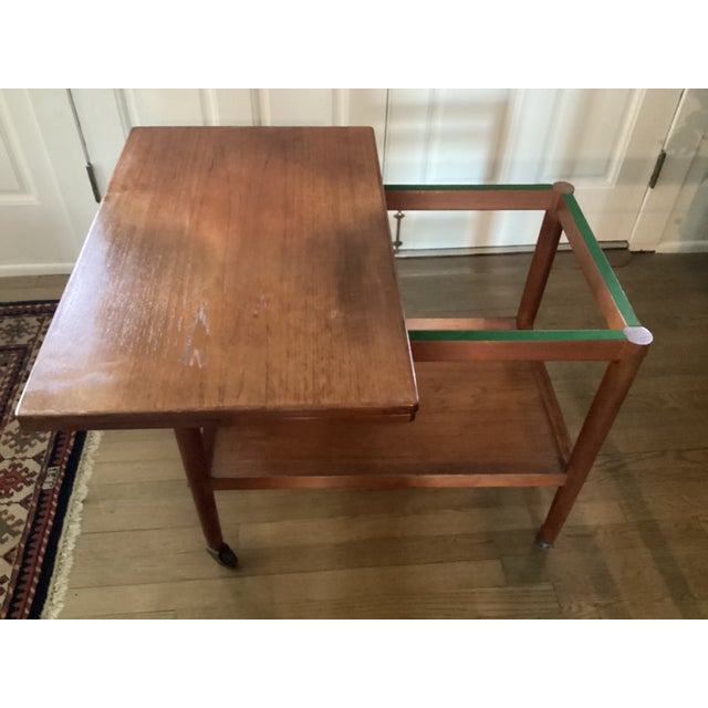 1970s Midcentury Modern Teak Rolling Expandable Table With Shelf For Sale - Image 11 of 12