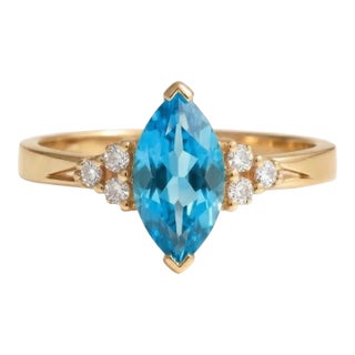 Natural Blue Topaz Cubic Zirconia Ring, Blue Gemstone Engagement Wedding Ring Us 7 For Sale