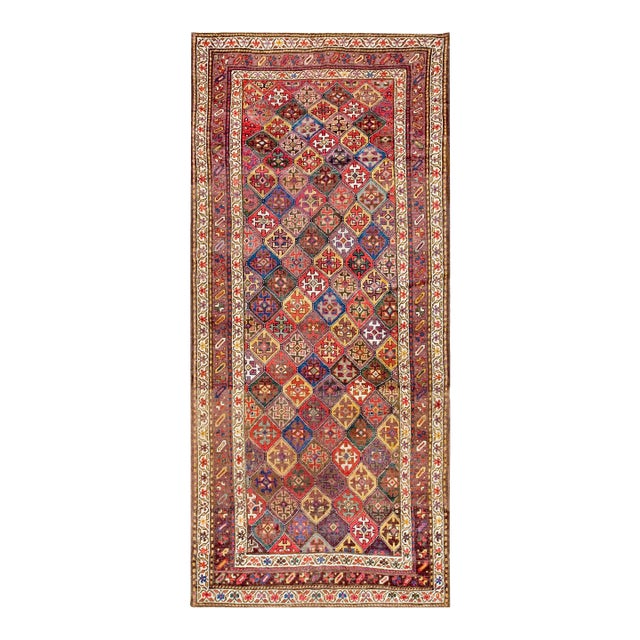 1920s Brown Diamond Tribal Antique Persian Kurdish Rug 4'2" X 9'4" Handknotted Wool Carpet For Sale