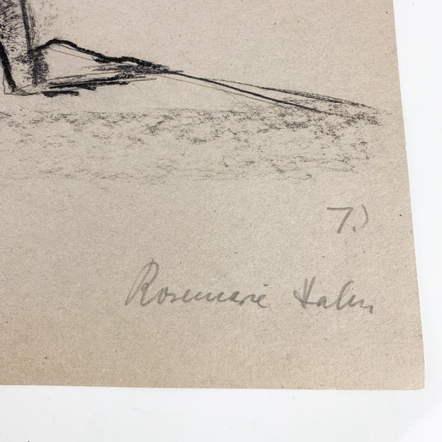 Incredible vintage original art charcoal sketch drawing of female nude in profile. Made by artist Rosemarie Hahn. Signed....