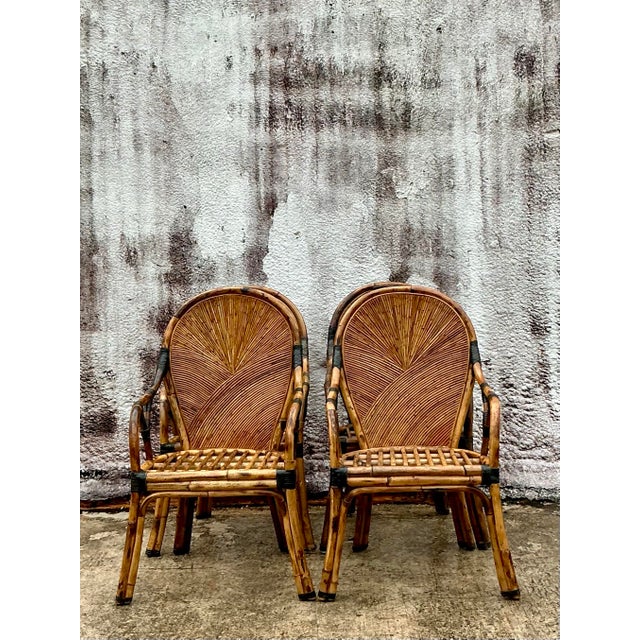 Late 20th Century Vintage Coastal Arched Pencil Reed Dining Chairs - Set of 4 For Sale - Image 5 of 10