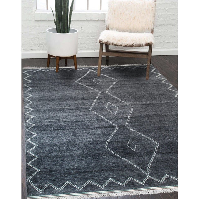 Charcoal 9x12 Talia Moroccan Charcoal Classic Diamond Modern Handknotted Wool Carpet Rug For Sale - Image 8 of 8
