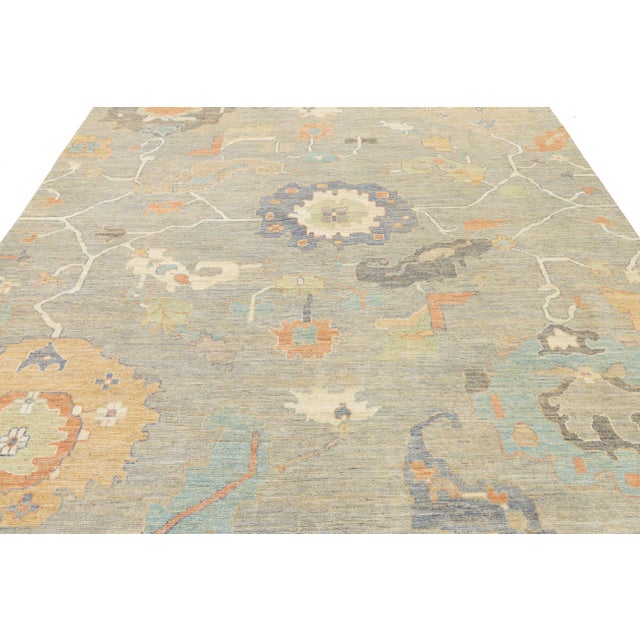 Modern Oushak Style Area Rug – Hand-Knotted Wool in Neutral Sage & Terracotta For Sale - Image 4 of 11