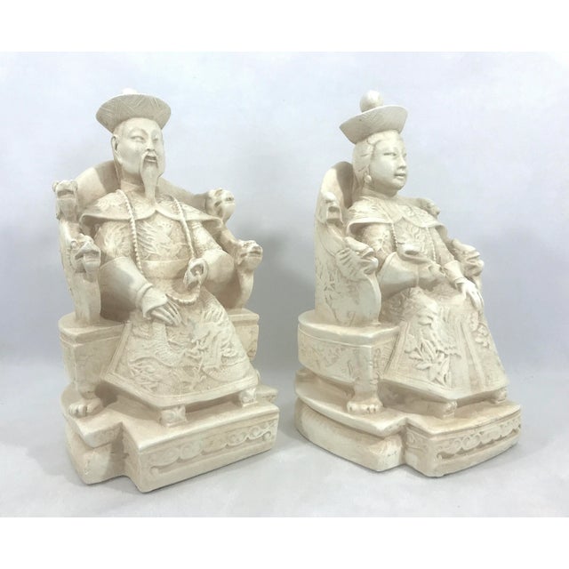 Mid 20th Century Mid Century Chinese Empress and Emperor Figures (Bookends) on Dragon Thrones, a Pair For Sale - Image 5 of 9