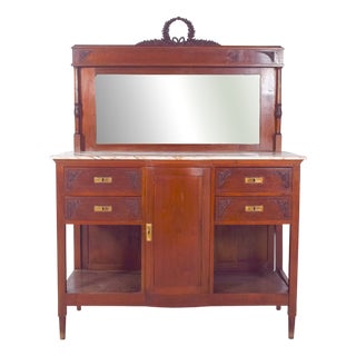 Vintage Sideboard with Marble Top and Mirror, 1920s For Sale