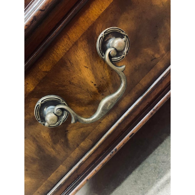 Early 21st Century Rare Maitland-Smith Regency Style Pivoting Mahogany Bookcase and Flat Screen Tv Stand With Fretwork Gallery Rail and Drawer Pulls in Brass For Sale - Image 5 of 12