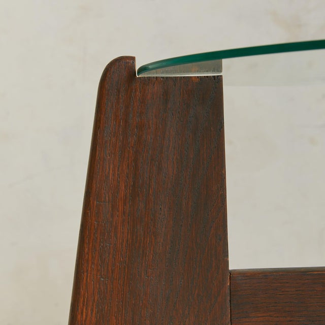 French Brutalist Round Wood + Glass Coffee Table, 1960s For Sale In Chicago - Image 6 of 8