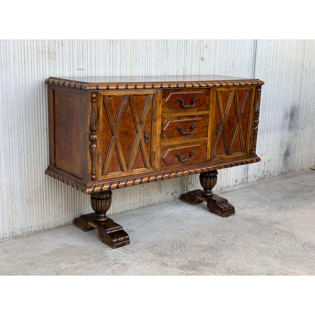 20th Century French Walnut Buffet With Two Doors and Three Central Drawers For Sale - Image 4 of 8