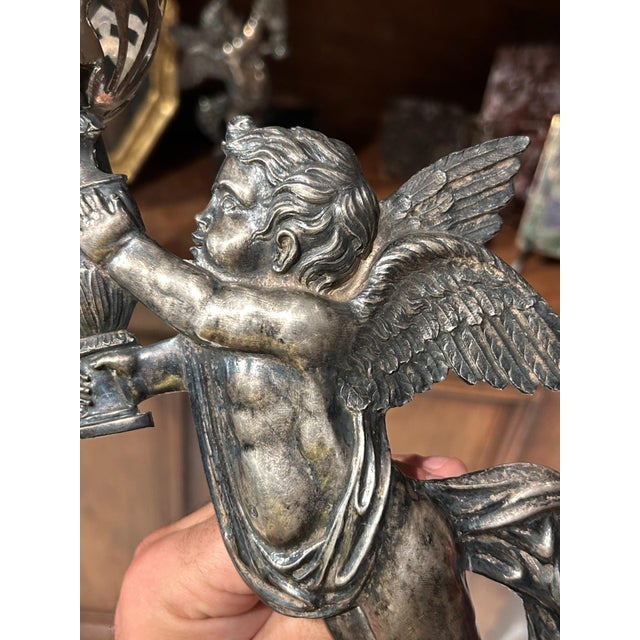 Cherubs Holding Lights, 1800s, Set of 2 For Sale - Image 5 of 8