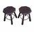 Brutalist wooden stools with octagonal seats, faceted legs, and shaped iron legs. Made in Italy in the 1960s/1970s.