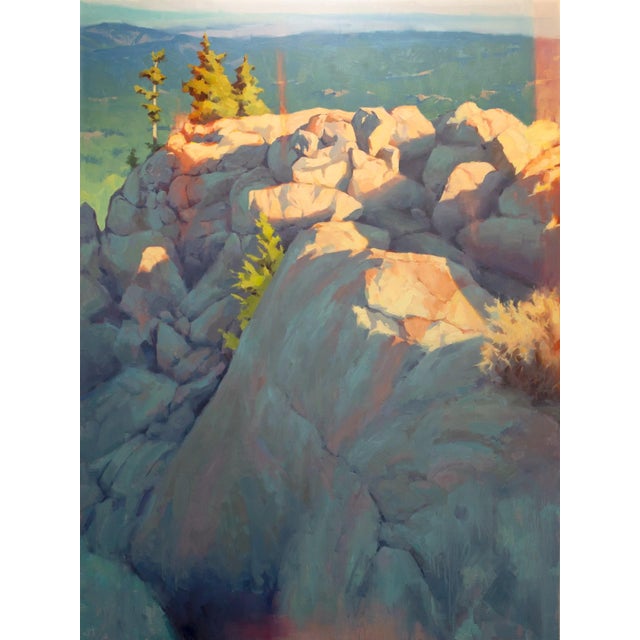 Narrow Range by Judd Mercer | Oil on panel Rocky landscape with trees and distant hills. For Sale