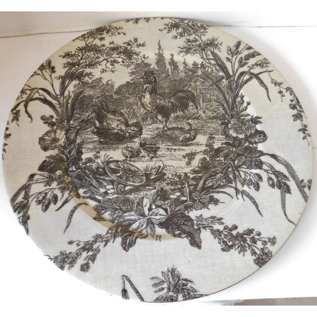Late 20th Century Gray & Black Rooster Animal Farm Scenic Heavy Plastic Round Decorative Plate For Sale - Image 12 of 12