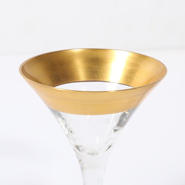 Metal Set of 12 Mid-Century Modernist Gilt Rimmed Coupe Glasses by Dorothy Thorpe For Sale - Image 7 of 16