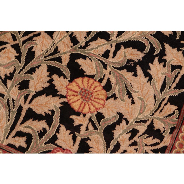 Shabby Chic Shabby Chic Floral 1990's Pak-Persian Black/Gold Wool Rug - 5'11'' X 8'11'' For Sale - Image 3 of 9
