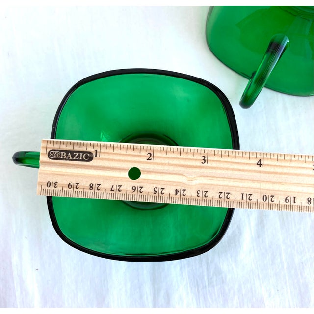 Vintage Anchor Hocking Charm Square Glass Forest Green Tea Cups and