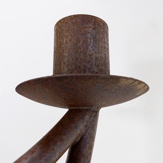 Brown Large Vintage Iron Candleholder For Sale - Image 8 of 11