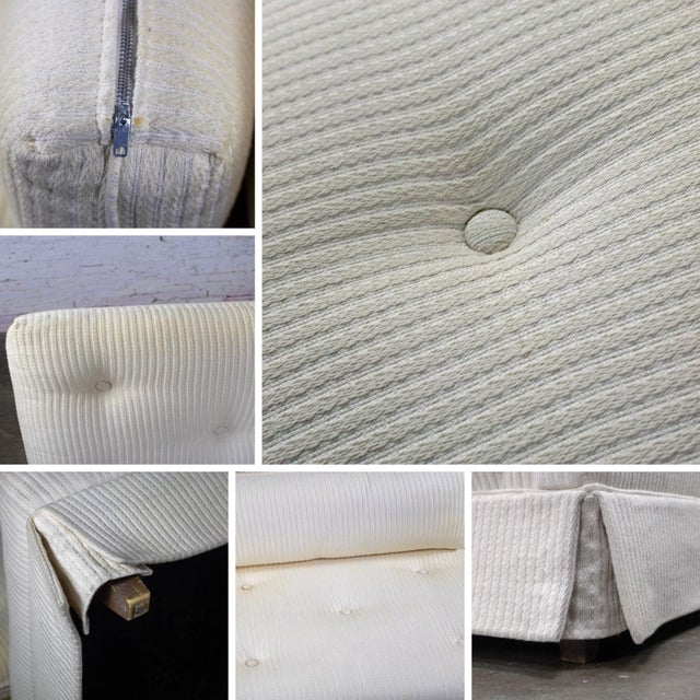 Late 20th Century MCM to Modern Slipper Style Loveseat or Armless Sofa Off White Textured Stripe Upholstery For Sale - Image 17 of 18
