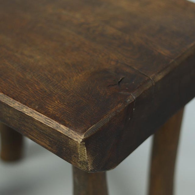 Brown Primitive Wabi Sabi Oak Farmhouse Stool, 1940s For Sale - Image 8 of 12