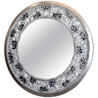 Contemporary Italian Lit Black and Clear Rock Crystal Nickel Mirror - in Showroom For Sale