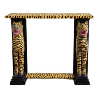 Hand-Painted Tiger Console Table 1990s For Sale
