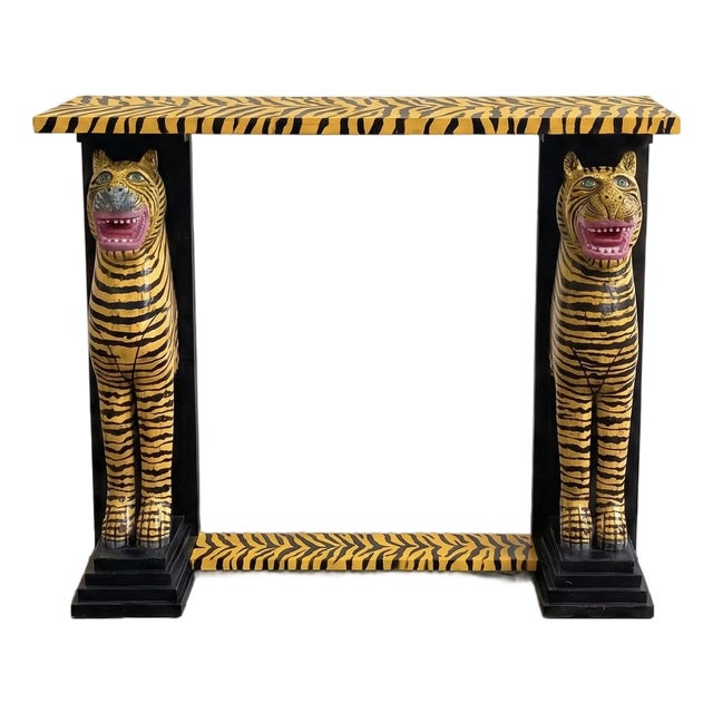 Hand-Painted Tiger Console Table 1990s For Sale