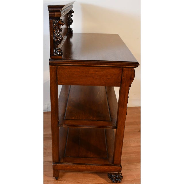 1900 Antique Rj Horner Solid Tiger Oak Carved Griffin Server / Buffet For Sale - Image 18 of 18