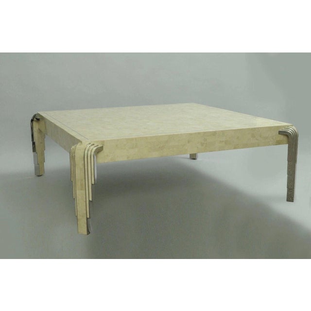 Tavola by Oggetti Art Deco Form Tessellated Stone Chrome 48" Square Coffee Table For Sale - Image 10 of 10
