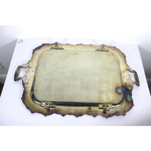 Metal 1940s Extra Large Butler’s Tray Silver Plated Rectangular Footed Tray For Sale - Image 7 of 10