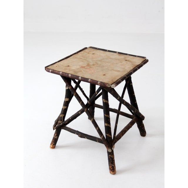 Antique Adirondack Twig Table With Floral Cloth Top For Sale - Image 4 of 13