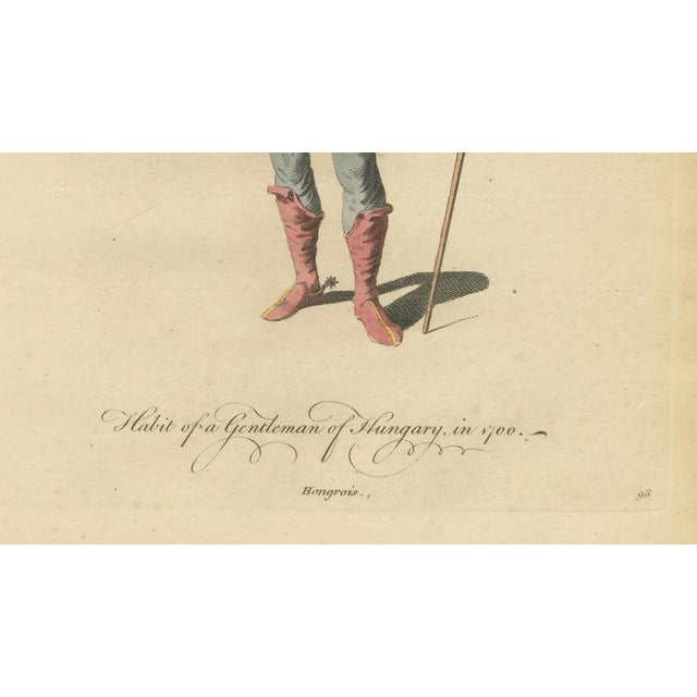 Paper European School, Hungarian Gentleman and Lady Costume, 1749, Paper Engravings, Set of 2 For Sale - Image 7 of 10