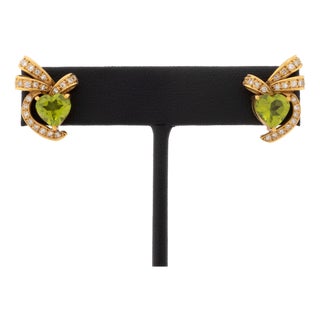 18k Rose Gold, Diamond, and Heart-Form Peridot Earrings For Sale