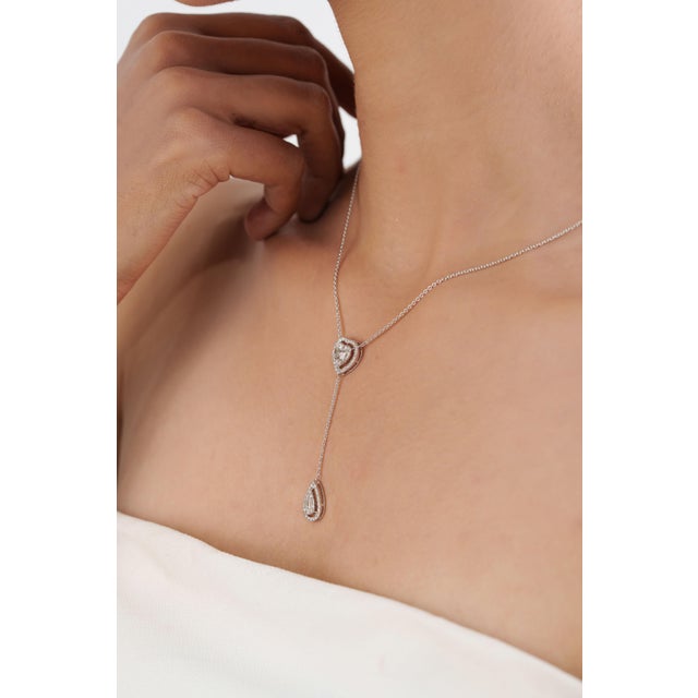 Not Yet Made - Made To Order Diamond Halo Heart & Teardrop Lariat Necklace in 14k White Gold, 16 Inches For Sale - Image 5 of 17