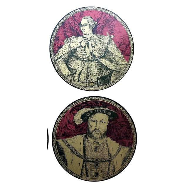 6 VTG 5 Kings & 1 Queen Coasters Trivets Henry VIII Wood Cork 8.5” Distressed. For Sale - Image 4 of 6
