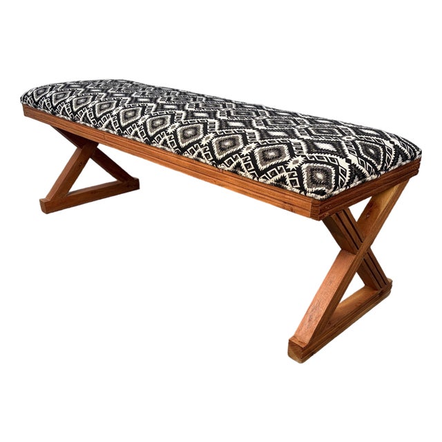 Vintage Style Southwestern Upholstered Boho X Bench For Sale