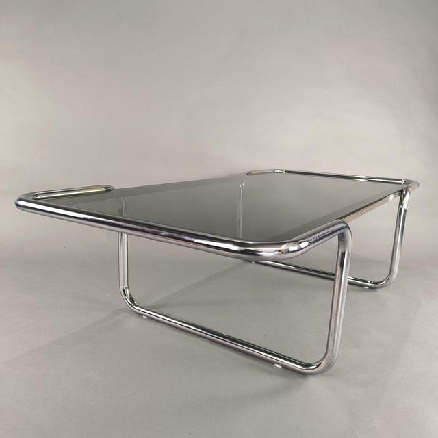 Steel Coffee Table with Smoked Glass Top, 1970s For Sale - Image 4 of 7