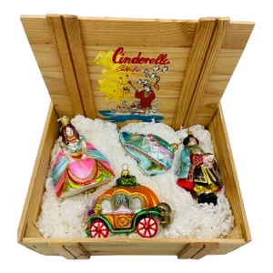 Late 20th Century Polonaise Collection Cinderella Hand Blown Glass Ornament Set in Original Box - Set of 4