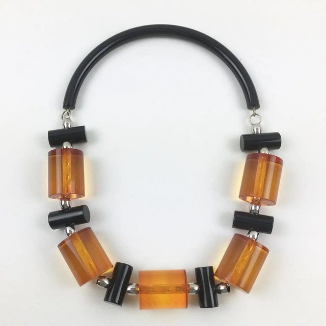 Contemporary Judith Hendler Licorice and Orange Acrylic Geometric Necklace For Sale - Image 3 of 8