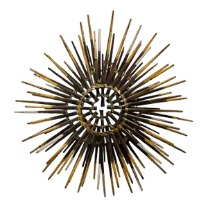Mid 20th Century Diminutive Gilt Iron Two-Tier Sunburst Wall Sculpture by William Bowie