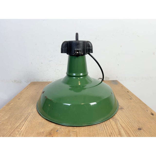 Industrial Green Enamel Factory Pendant Lamp, 1960s For Sale - Image 14 of 18