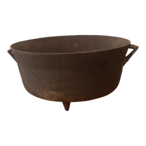 Antique Large and Heavy Cast Iron Three-Footed Cauldron/Bean Pot With Handles