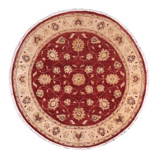 Boho Chic Ziegler Ethelyn Red/Ivory Wool Round Rug- 8'0'' X 8'3'' For Sale