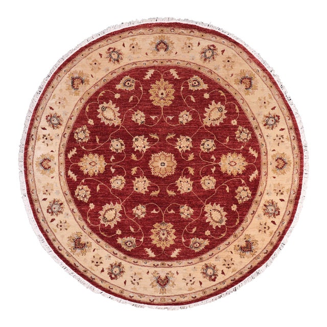 Boho Chic Ziegler Ethelyn Red/Ivory Wool Round Rug- 8'0'' X 8'3'' For Sale
