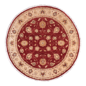 Boho Chic Ziegler Ethelyn Red/Ivory Wool Round Rug- 8'0'' X 8'3''