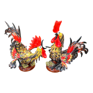 Pair of 1940s Italian Glazed Ceramic Roosters