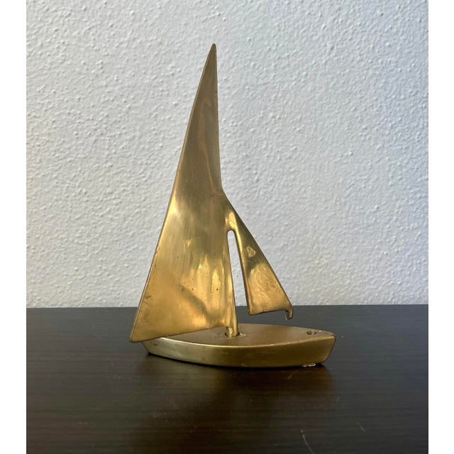 Mid 20th Century Vintage Mid-Century Brass Sailboat Sculpture For Sale - Image 5 of 11