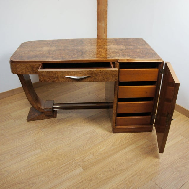 Brown Art Deco Burr Walnut Desk by F.Pigeon of Paris, 1920s For Sale - Image 8 of 11