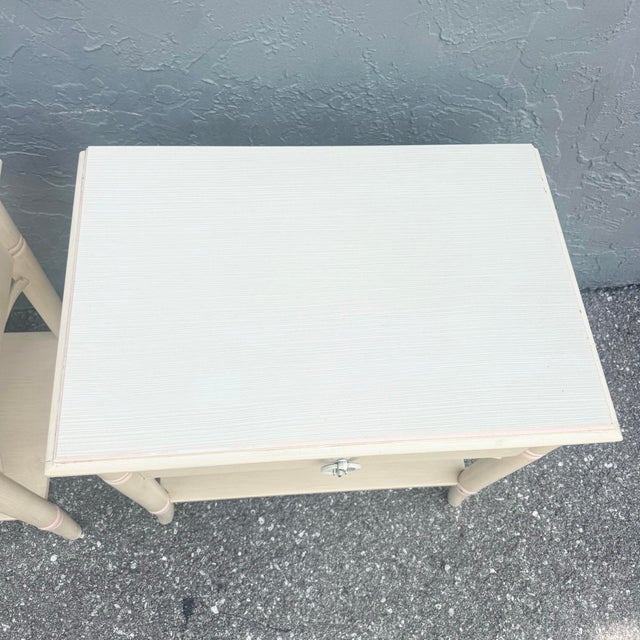 Vintage Coastal Faux Bamboo Cream and Pink Nightstands by Thomasville - A Pair For Sale In West Palm - Image 6 of 9
