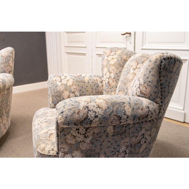 Vintage Danish Wingback Chairs with Jacquard Fabric, 1940s, Set of 2 For Sale - Image 15 of 16