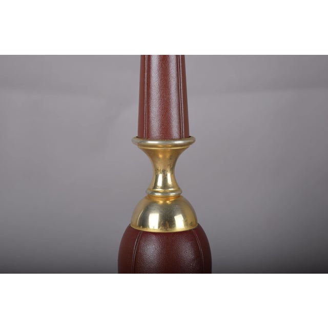 Burgundy Stitched Leather Baluster Table Lamp with Gilt-Tooled Base, 1950s For Sale - Image 4 of 8